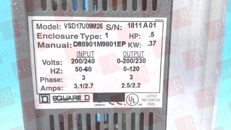 SCHNEIDER ELECTRIC VSD17-U09-M26